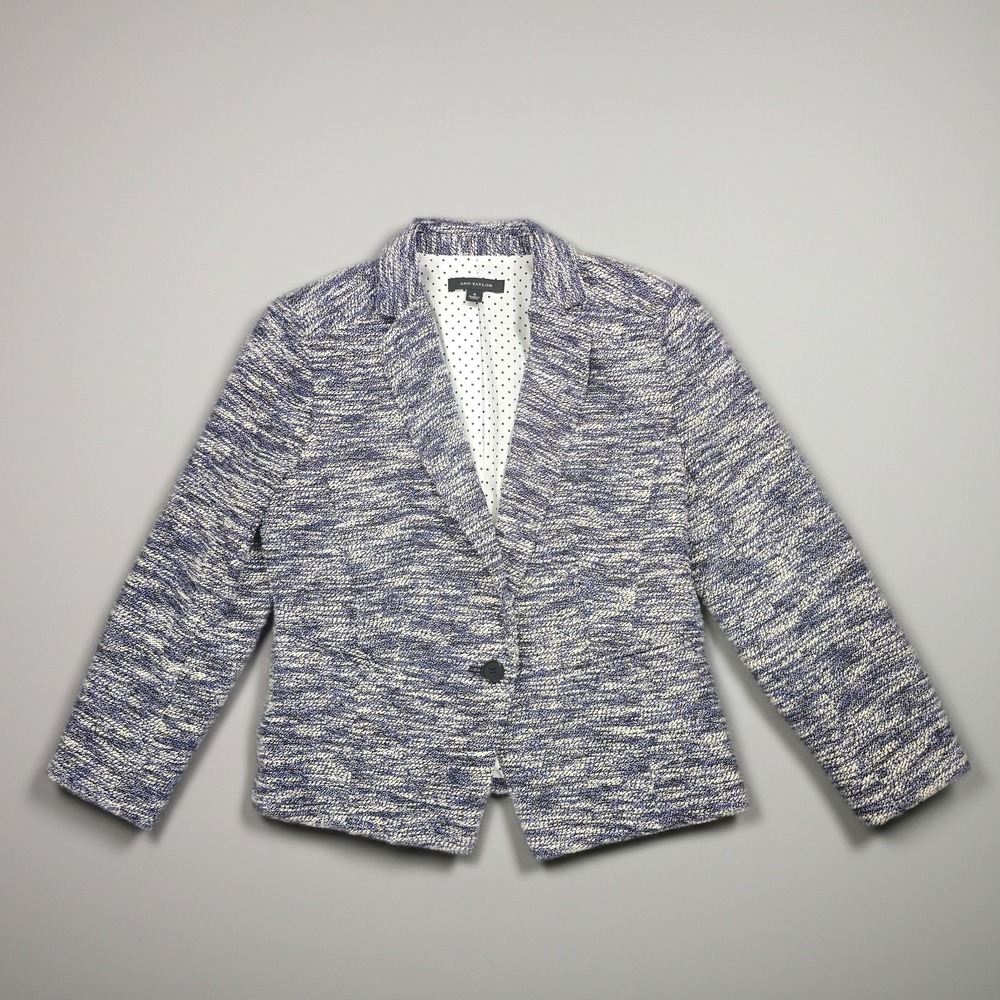 Ann Taylor Marled Blue and White Knit Blazer